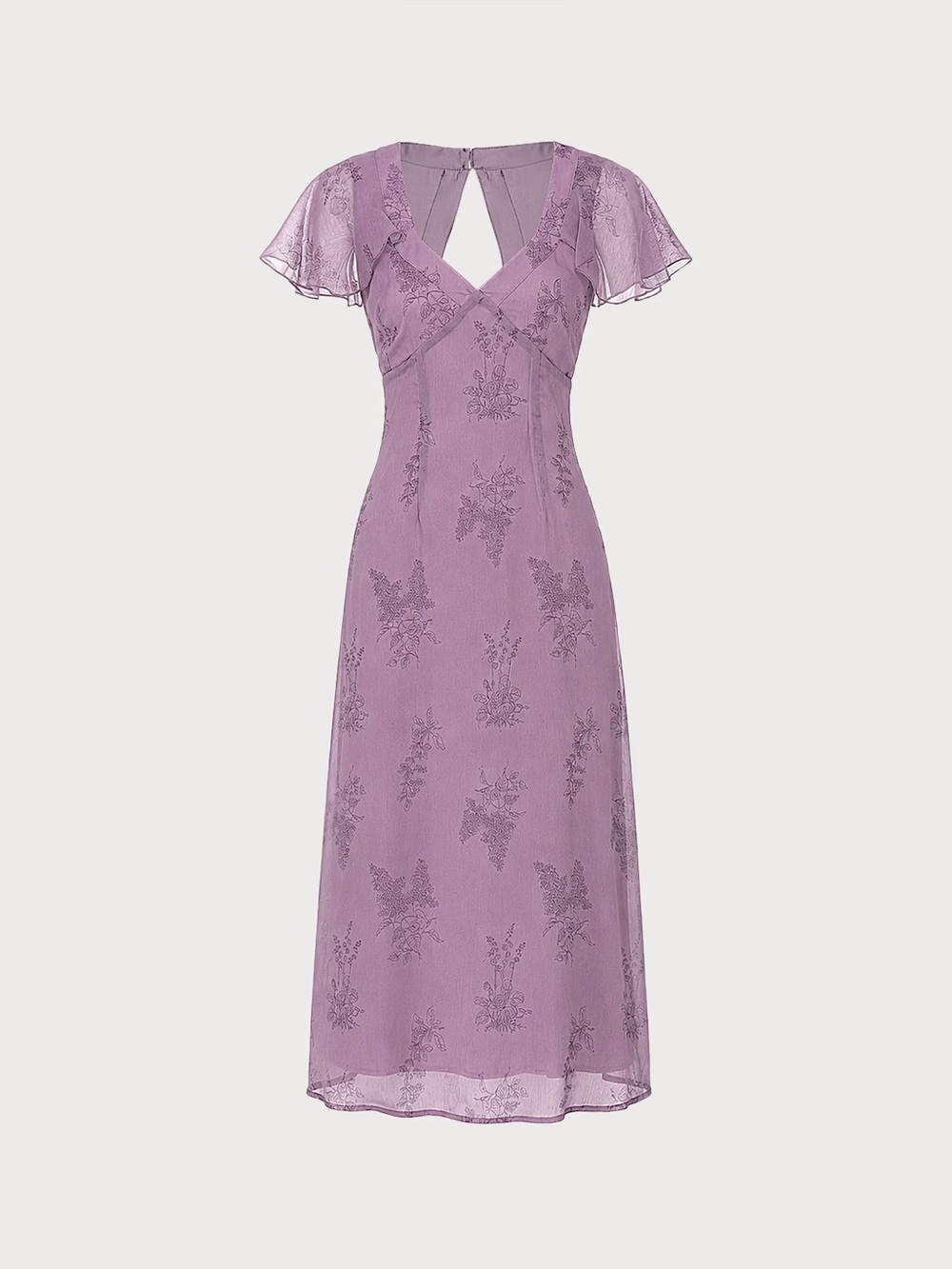 Rihoas Purple V Neck Butterfly Sleeve Floral Midi Dress - Picture 6 of 9